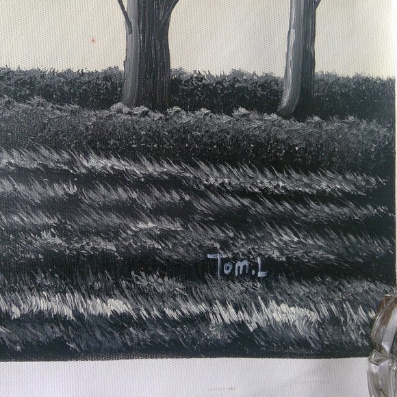 Oil Acrylic "Landscape of Trees" on Canvas Painting Shades of Gray and Red - Picture 4 of 15